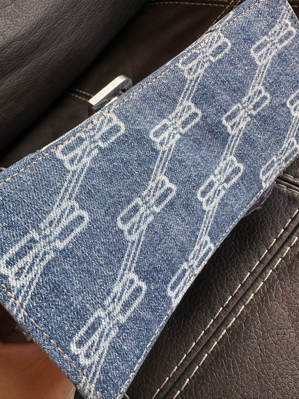 Balenciaga Denim Hourglass Top-Handle Bag in Blue - Picture 7 of 14